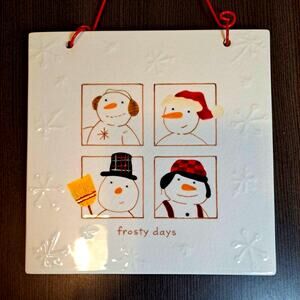 Hallmark Snowman Wall Decor Hanging Square Tile Trivet Frosty Days 6 Inch Square